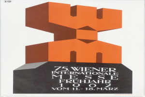 Plakat für die 75. Internationalen Messe Frühjahr in München, Deutschland, mit einer farbenfrohen zentralen Skulptur und Veranstaltungseinzelheiten auf einem weißen Hintergrund.