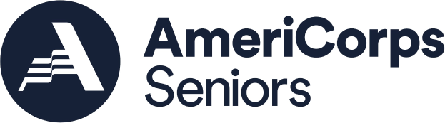 Logo der American Corps of Seniors mit "American Corps" in fetter schwarzer Schrift über "Seniors" in kleinerer Schrift auf weißem Hintergrund.
