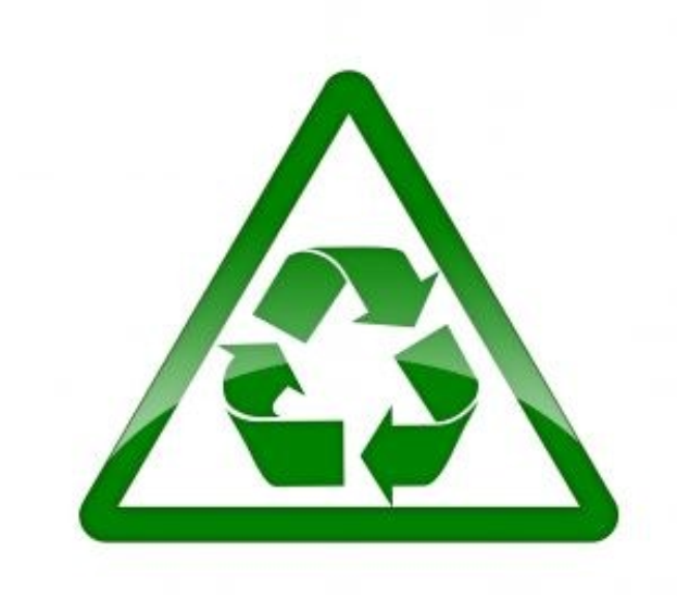 Grüne Dreieck mit einem weißen Hintergrund, das eine grüne Recycling-Symbol in der Mitte enthält.