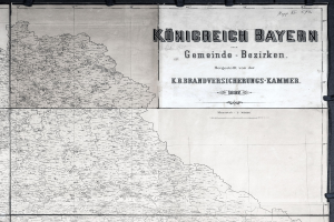 Schwarze und weiße historische Karte von Königreich Bayern, Deutschland, zeigt geografische Merkmale und Textanmerkungen.