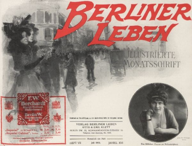 Werbeposter für den Berliner Leben Film mit einer Frau in einem Kleid und einem Mann in einem Anzug im Hintergrund.