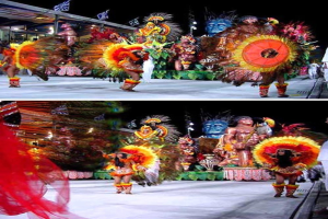 Collage mit Menschen, die darstellen, einer Statue und einem Gebäude.