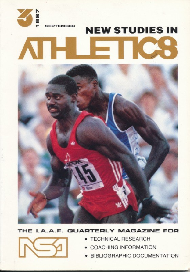 Titelbild des Buches "Neue Studien in Leichtathletik September 1987" mit zwei Personen auf dem Cover.