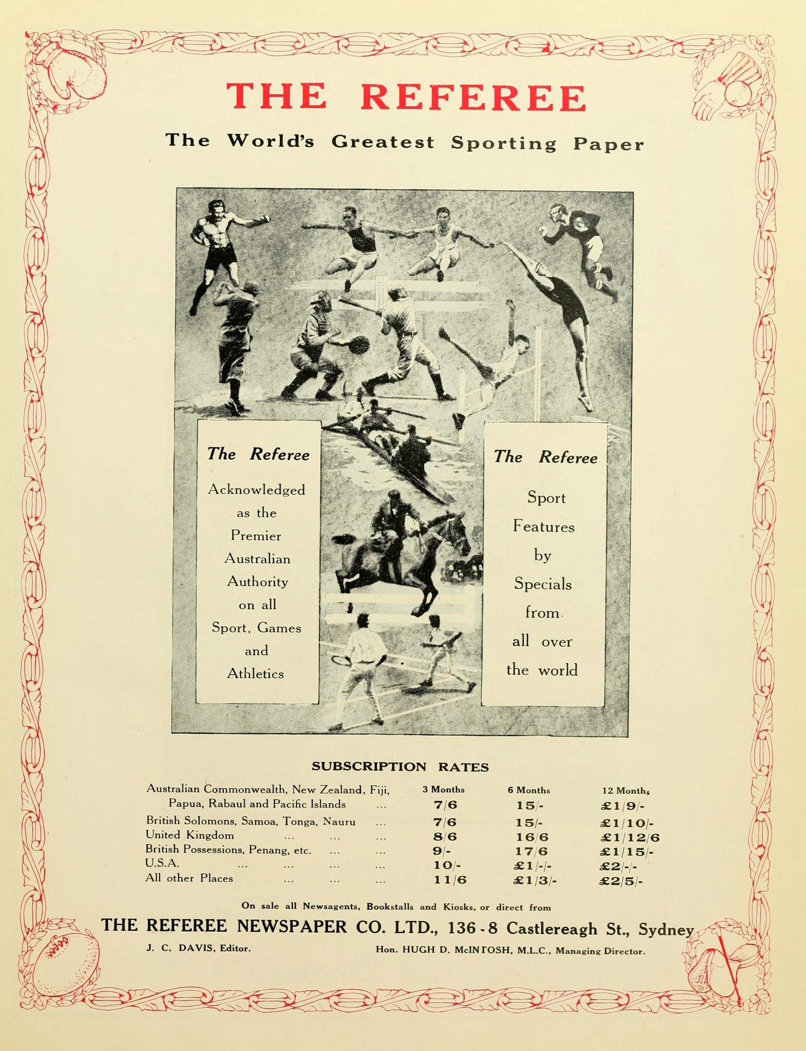 Eine Zeitung mit der Schlagzeile "Der Schiedsrichter - Die größte Sportzeitung der Welt" und einem Bild von verschiedenen Menschen.