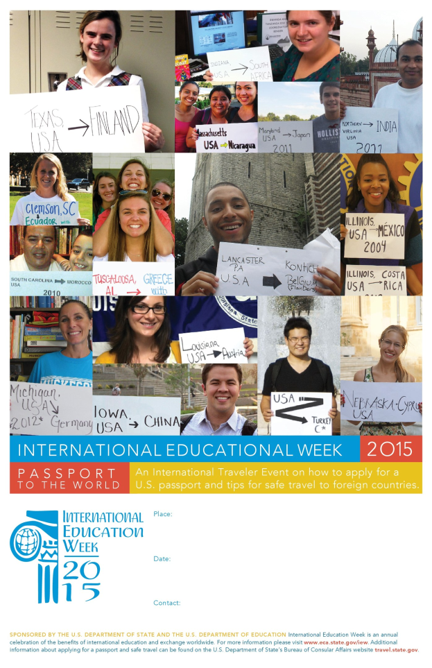 Internationaler Bildungswoche 2015 Plakat mit einer Gruppe von Menschen mit Schildern