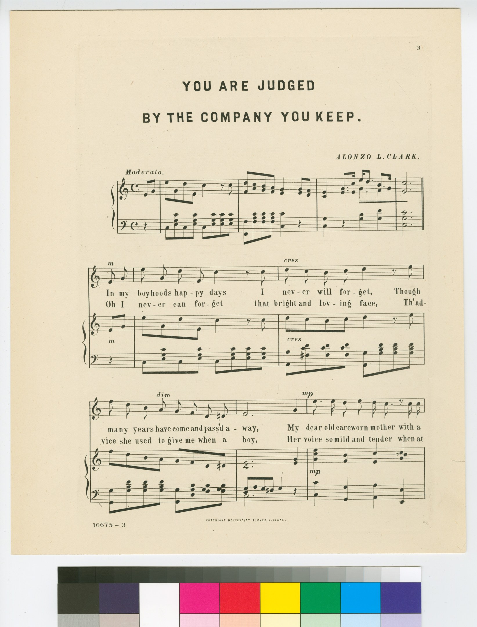 Notenblatt mit der Überschrift "Du bist beurteilt nach dem, was du trägst" mit Farbproben unten.