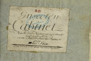 Erste Auflage des Buches "Z.D." gedruckt in Nürnberg, Deutschland im Jahr 1791, mit einem Stempel und handgeschriebenem Text auf altem Papier.