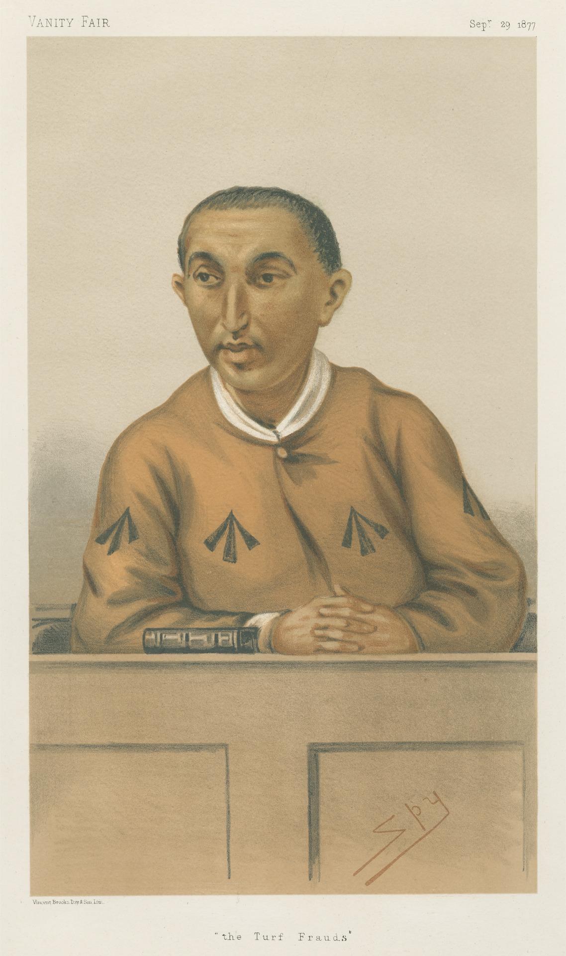 Ein Mann in einem weißen Hemd und dunklen Hosen sitzt an einem Tisch und hat die Hände gefaltet, mit einem ernsten Gesichtsausdruck, und der Text "Die Rasenbetrüger" unten.
