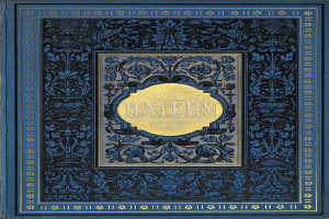 Ein blau-goldenes Buch mit dem Wort "Bayern" darauf, verziert mit detaillierten Designs.
