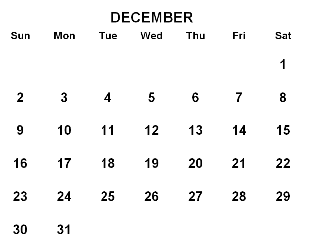 Ein Dezember 2019 Kalender mit Feiertagen in fetter Schrift und einer anderen Farbe hervorgehoben, vor einem weißen Hintergrund.