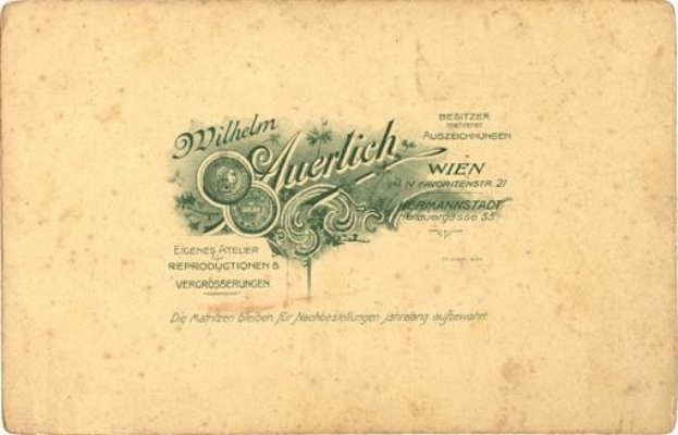 Deutsche Banknote mit einem Porträt von Wilhelm Auerlich Wien in einem Anzug und Krawatte, mit dem Text "Wilhelm Auerlich Wien" sichtbar; weißer Hintergrund.