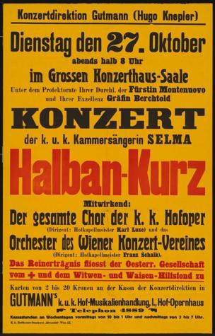 Gelbes Plakat in Berlin, Deutschland für ein Konzert mit dem Titel "Konzert Halban-Kurz".