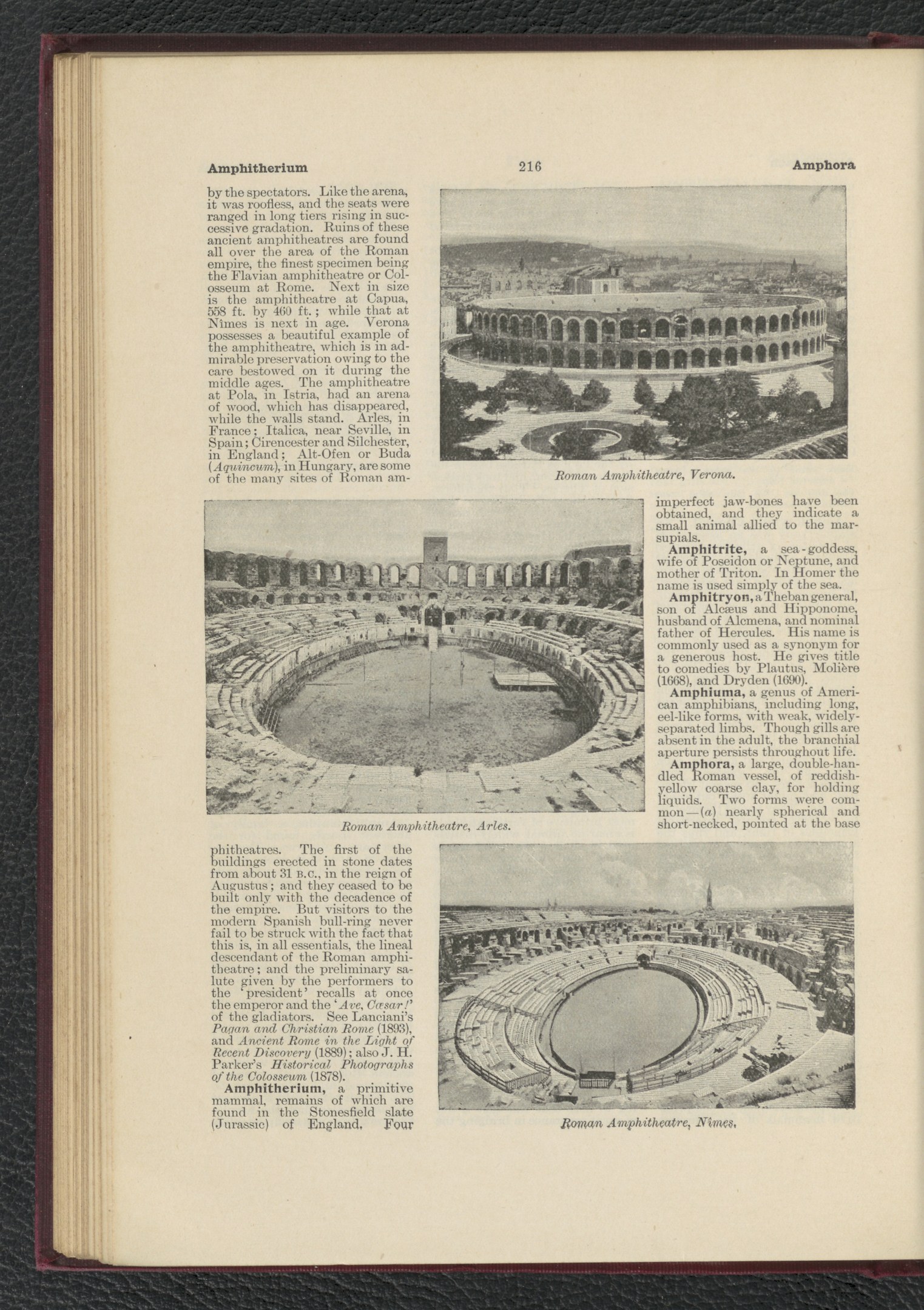 Offenes Buch mit detailliertem Stadionbild und begleitendem Text und Fotos.