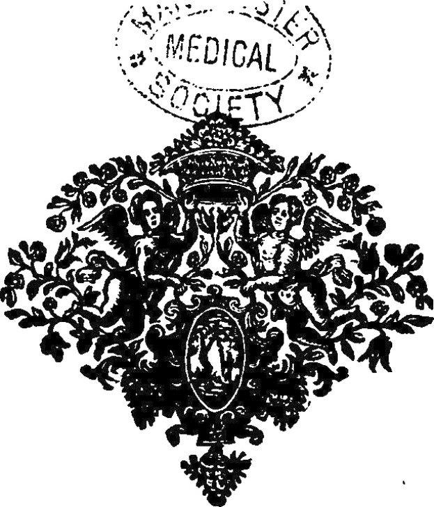 Schwarze und weiße Zeichnung eines medizinischen Vereinslogos mit einem Schild, einem Kreuz, einem Lorbeerkranz und einer Krone, mit der Aufschrift "Medizinischer Verein" in fetter weißer Schrift.
